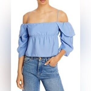 Vince. Blue Off Shoulder Ruffle Blouse